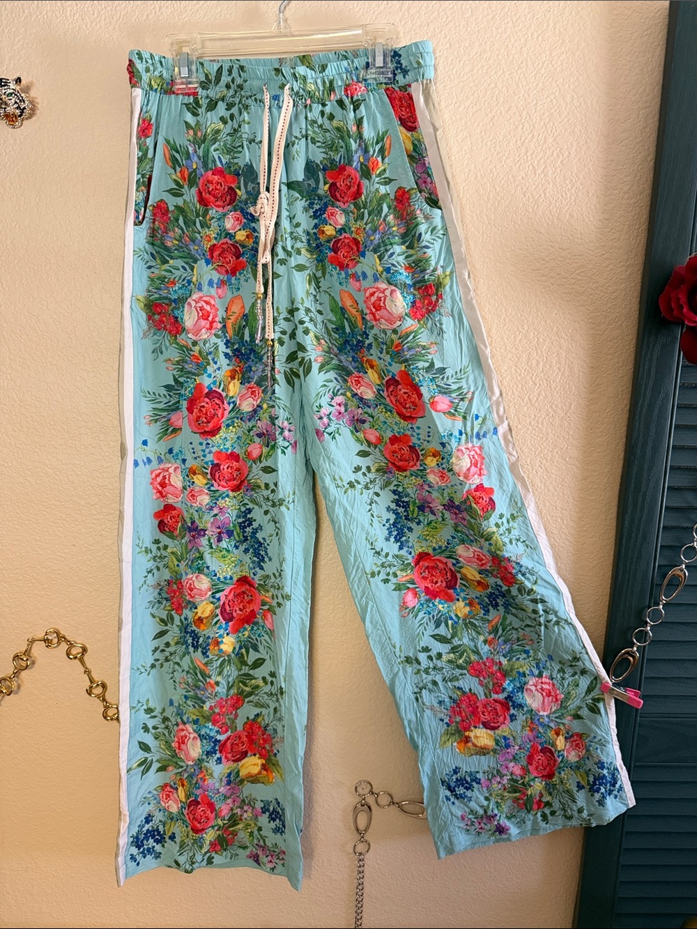 Aratta Roma Floral Print Wide-Leg Women's Pants New w/o Tags Light Blue XS